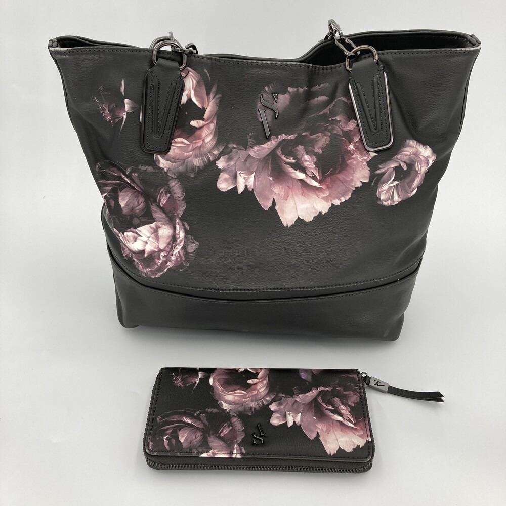 Simply Vera Vera Wang Black Moody Floral Rockbridge Tote Bag and Matching Wallet